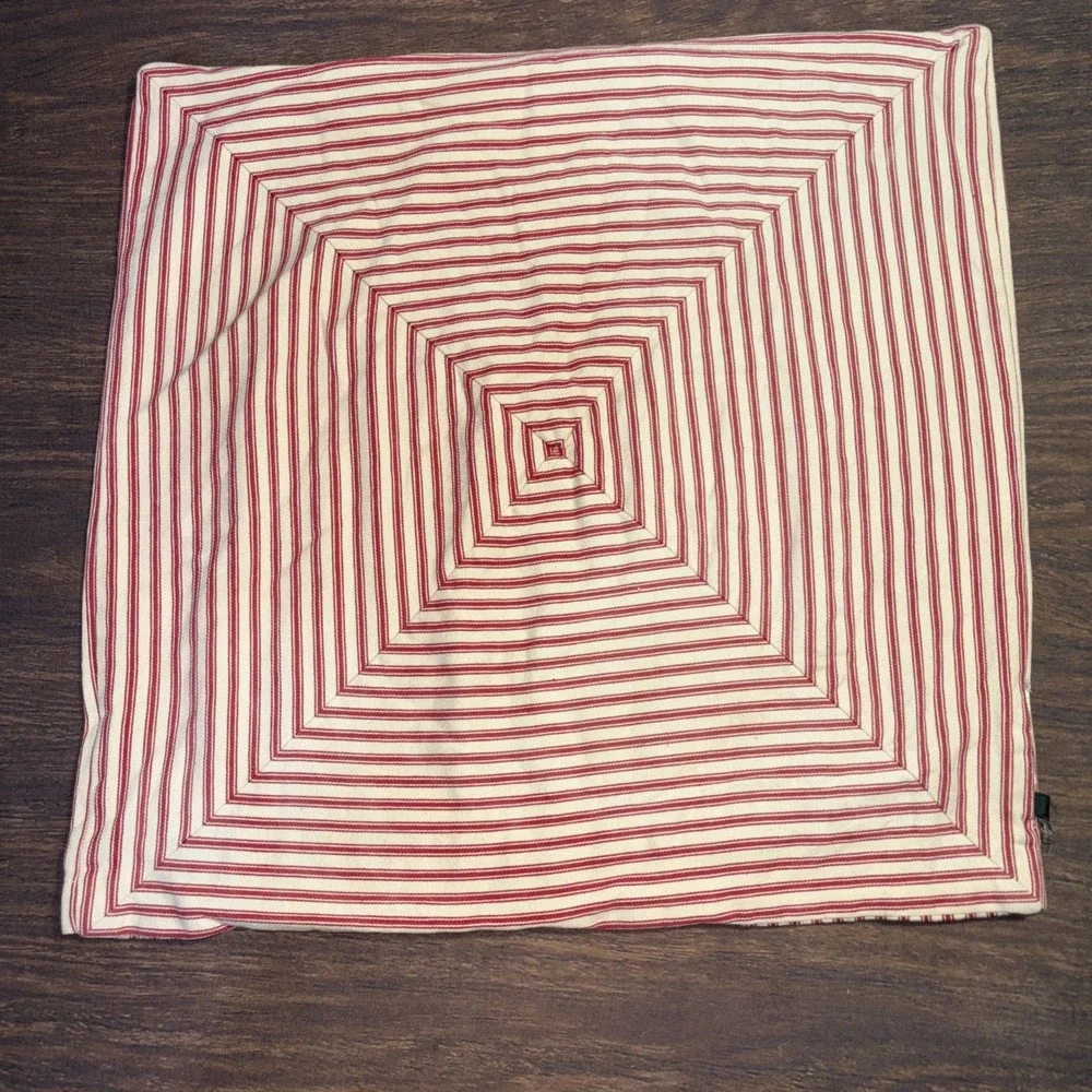 2 Lauren Ralph Lauren Throw Pillow Button Cover Red Cream Striped 18x18 Square